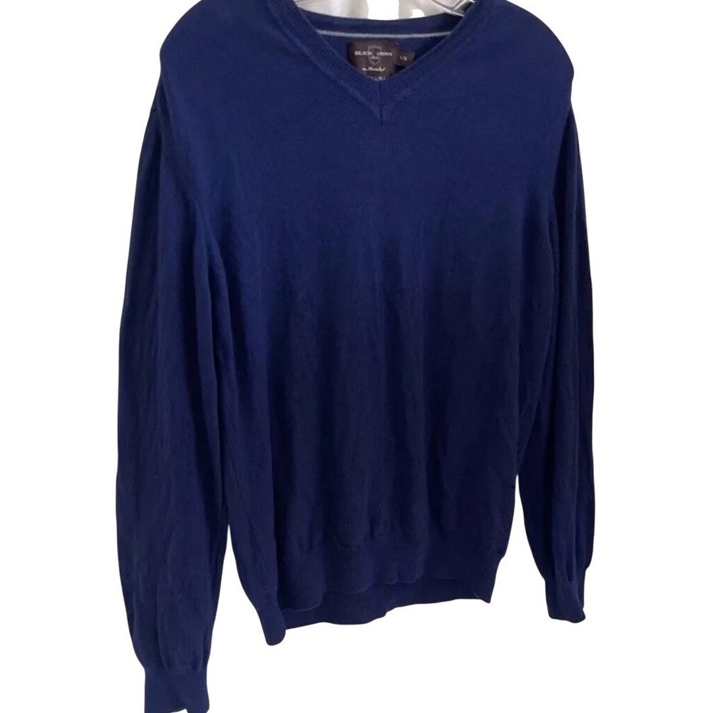 Black Brown 1826 Mens Navy Blue V Neck Long Sleeve Casual Wool Sweater Size L